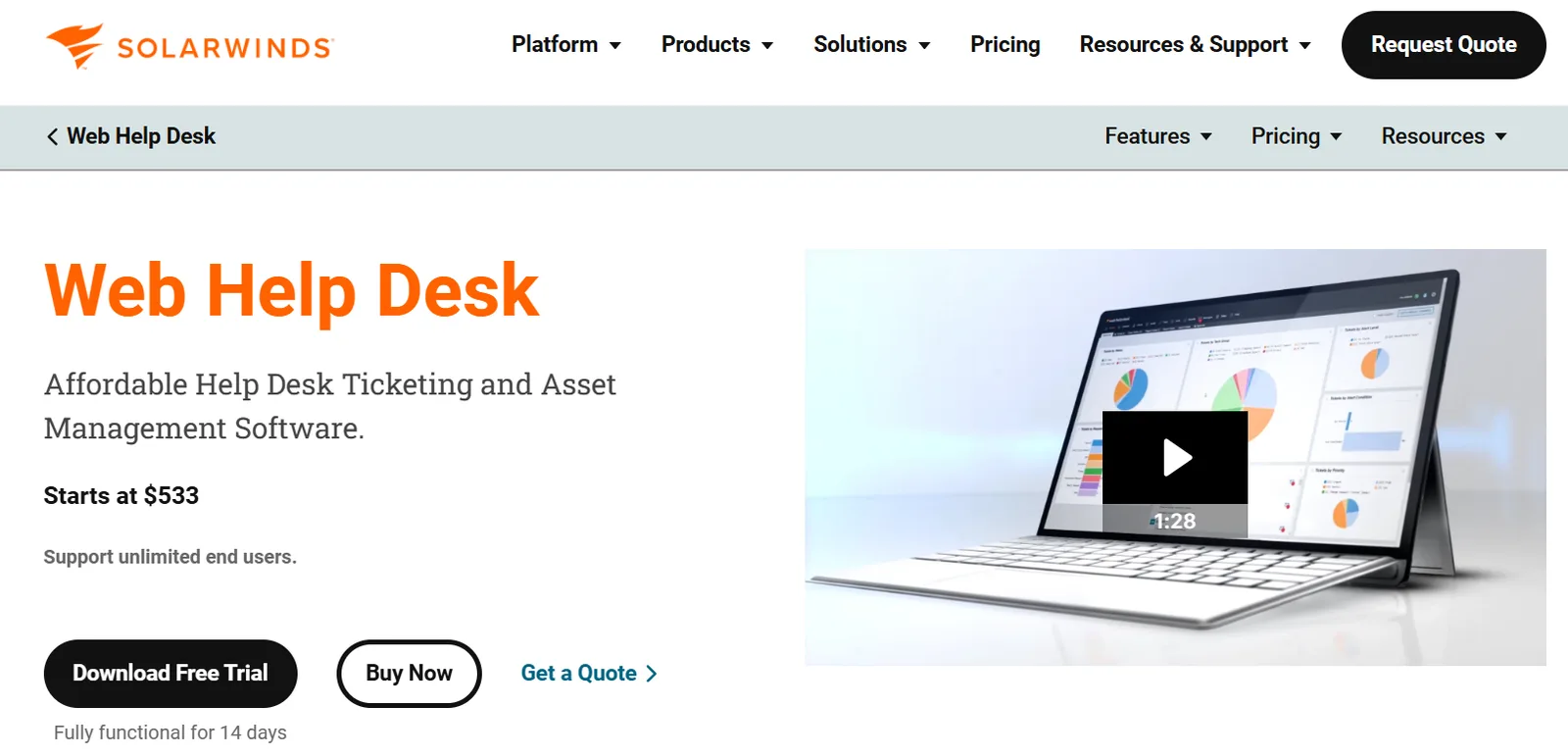 SolarWinds Web Help Desk screenshot