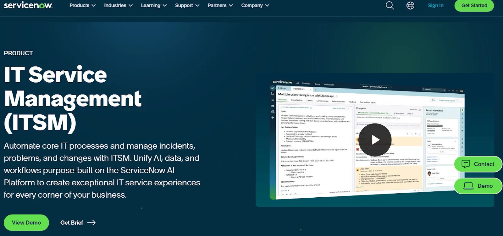 ServiceNow ITSM screenshot