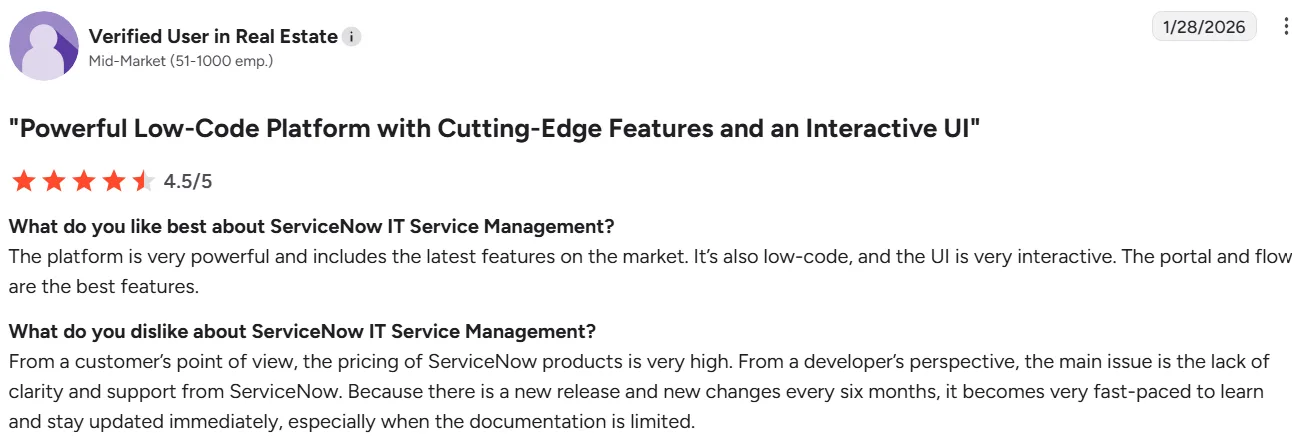 ServiceNow user review