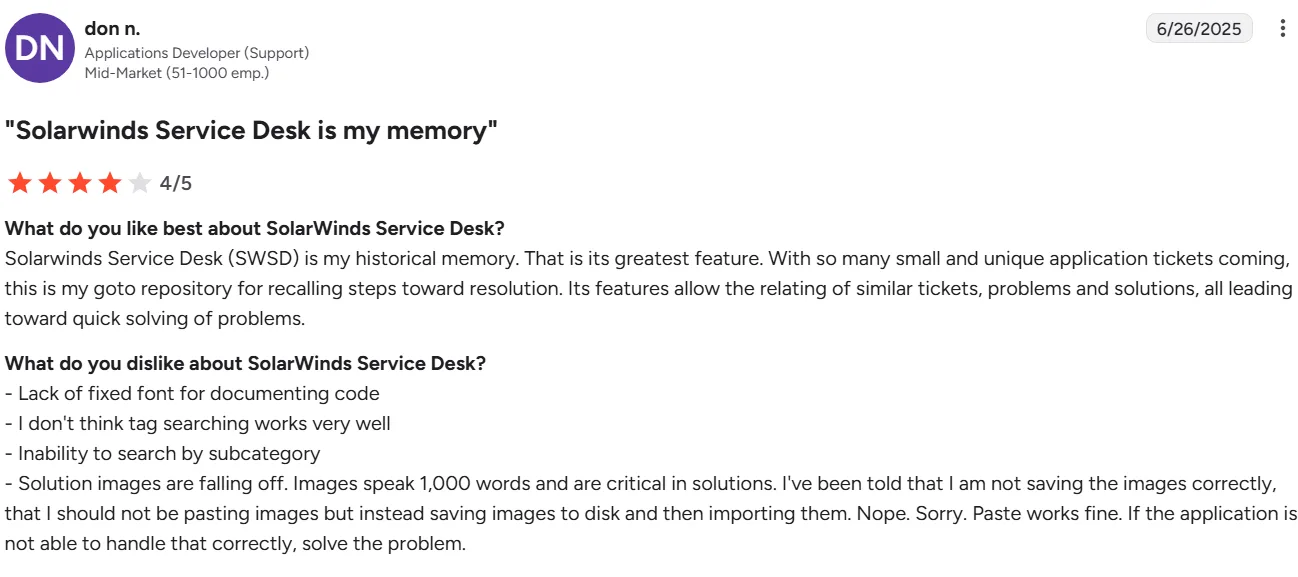 SolarWinds user review