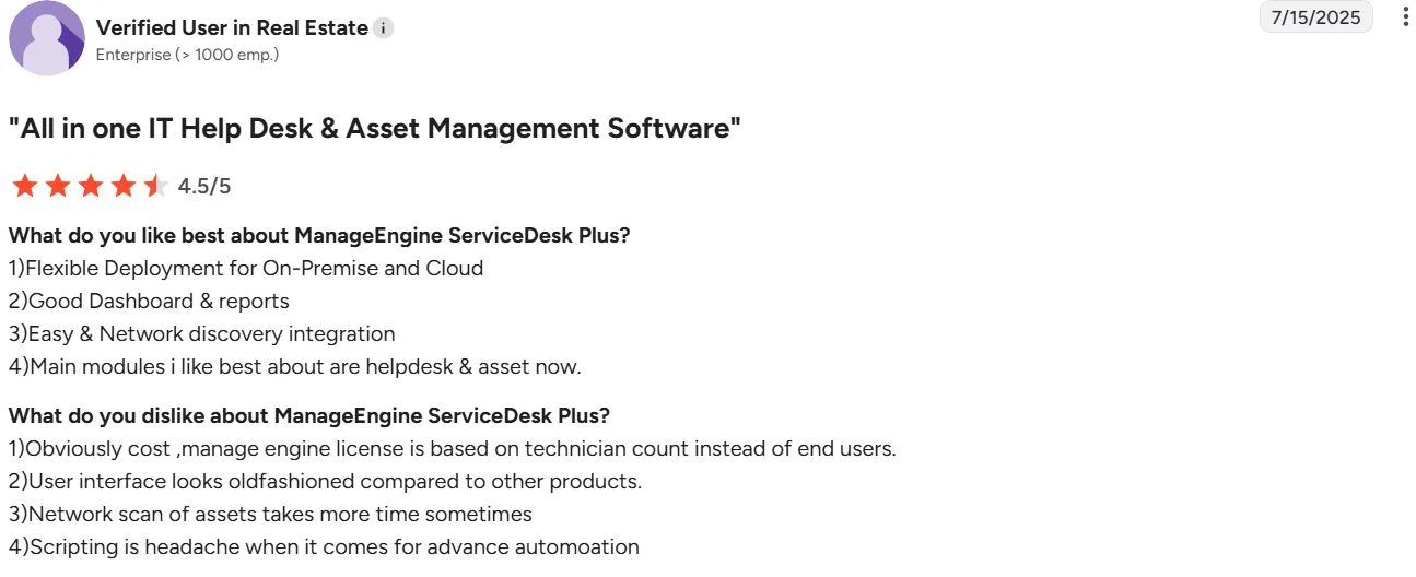 ManageEngine user review
